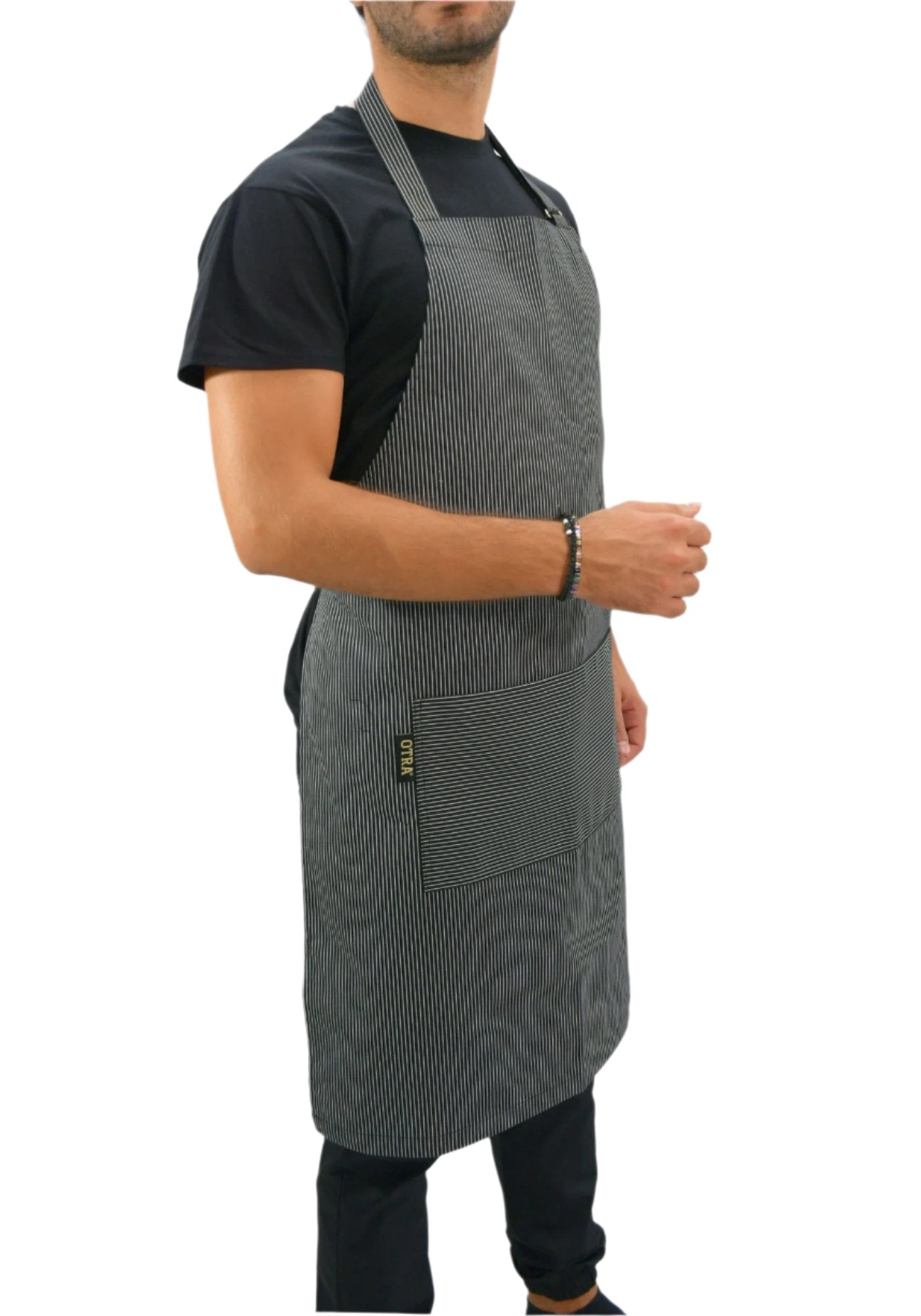 Black Stripped Neck Apron Side