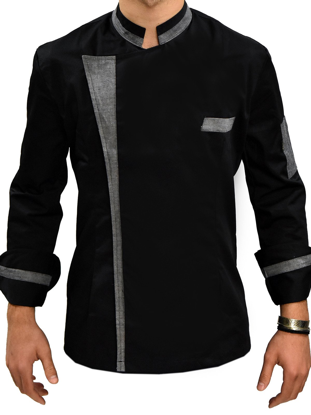 Chef Blouse Black with Grey Trim