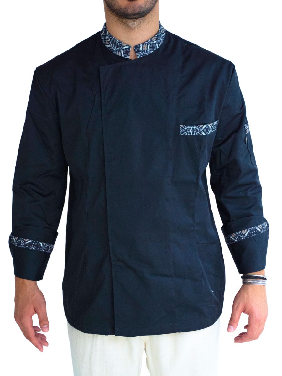 Chef Blouse Blue with Pattern Trim