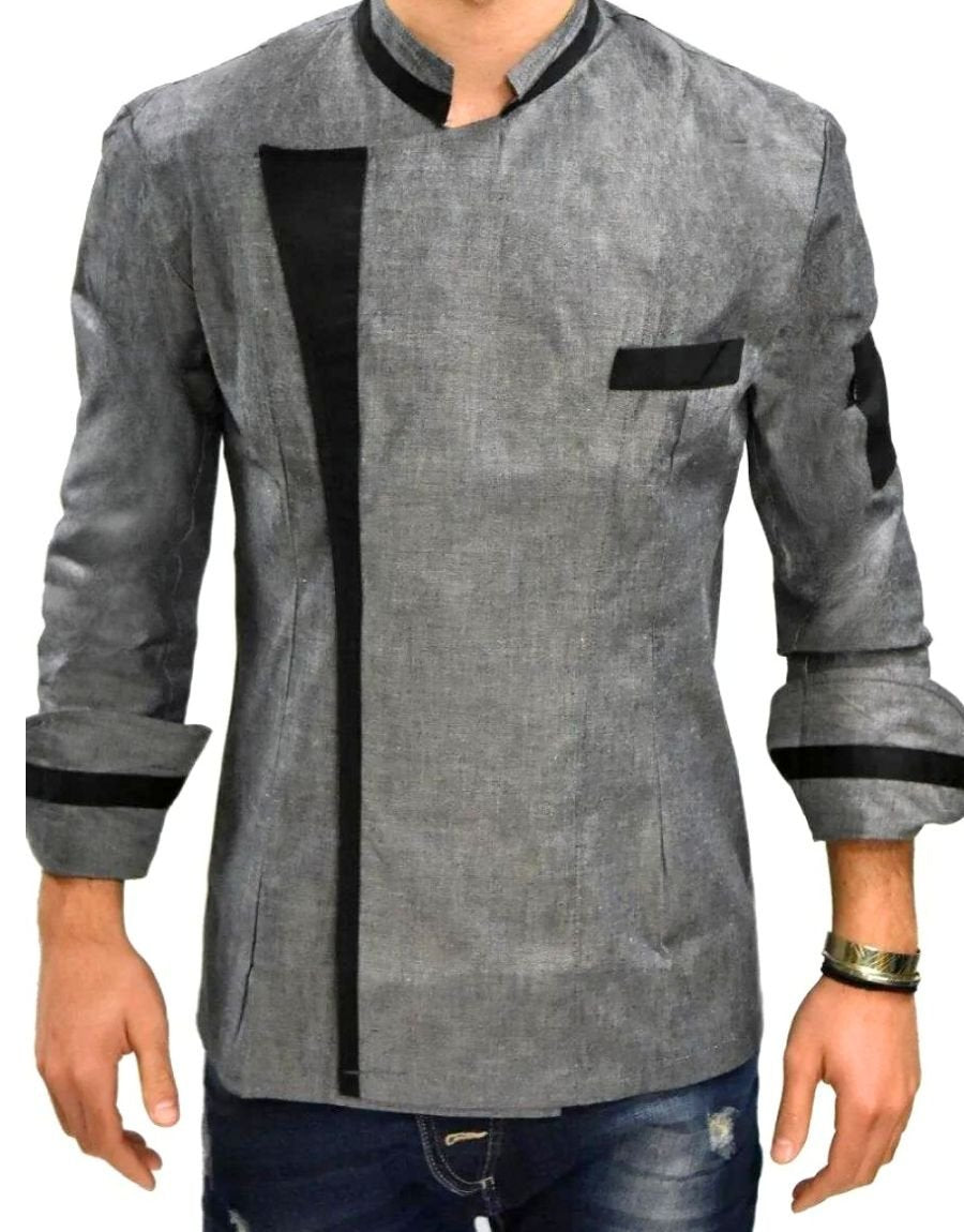 Chef Blouse Grey with Black Trim