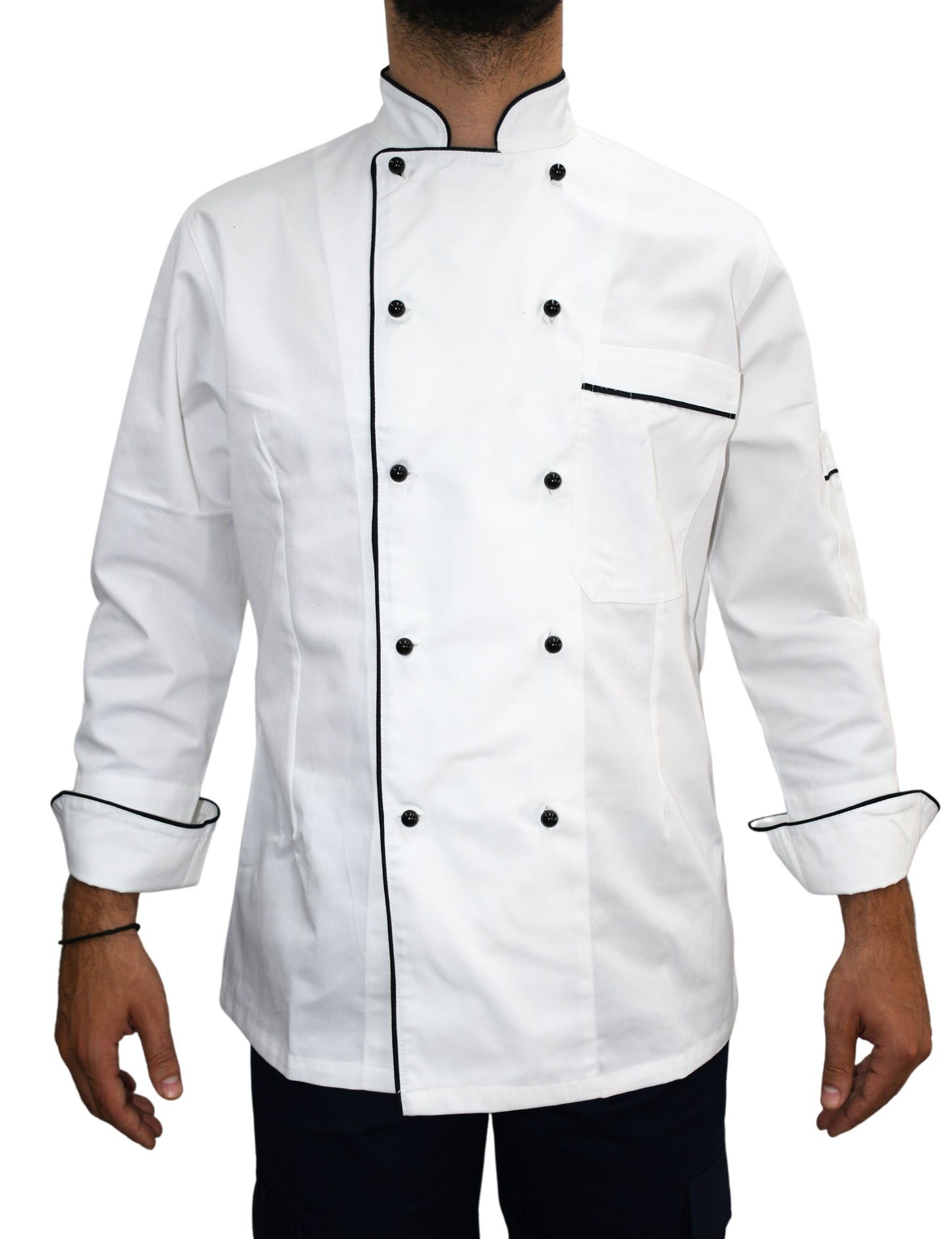 Chef Blouse White with Black Buttons & Trim