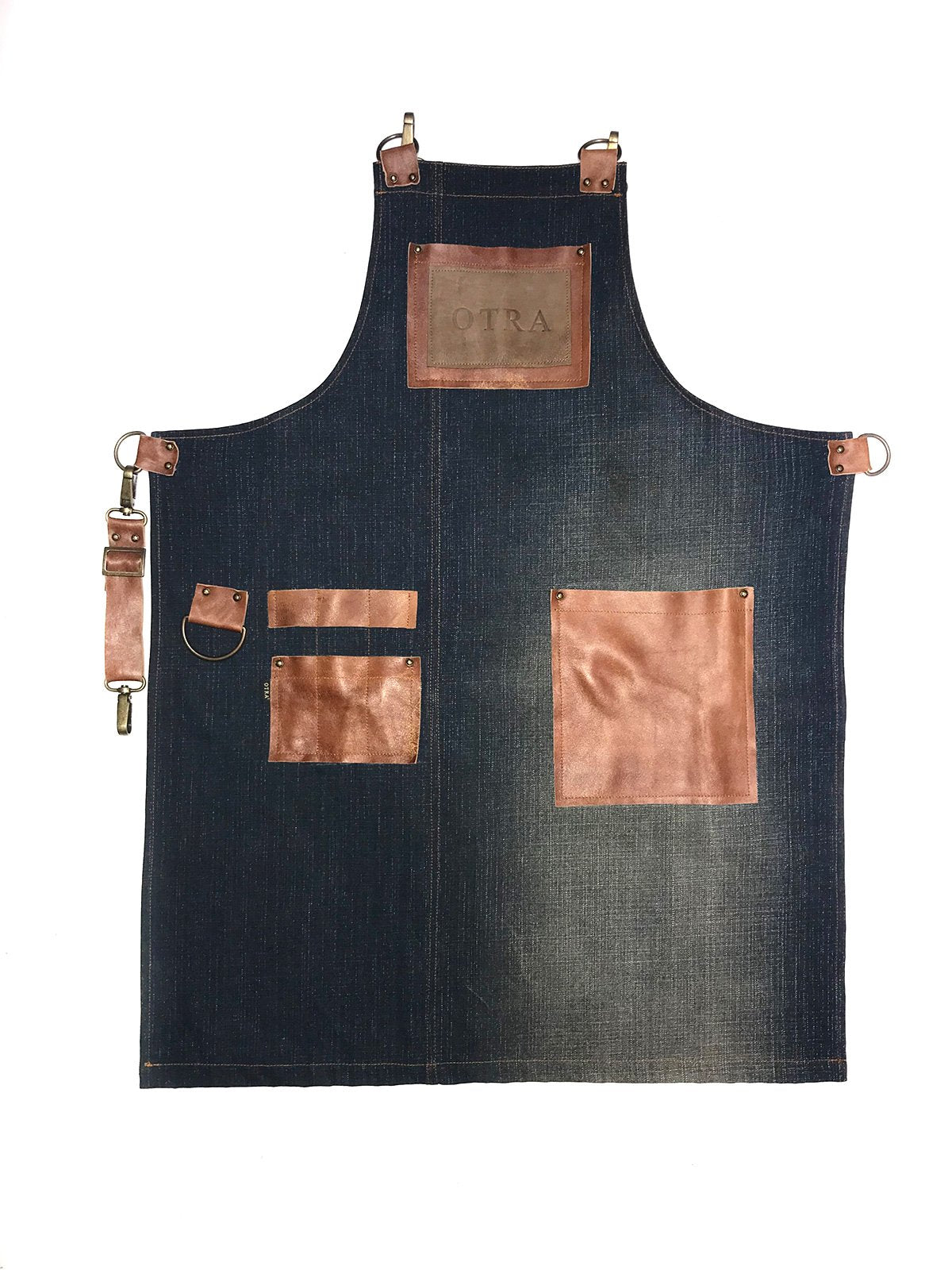 Denim Blue Neck Apron with Leather Pockets
