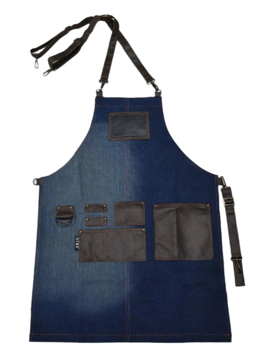 Denim Fade Neck Apron with Pockets