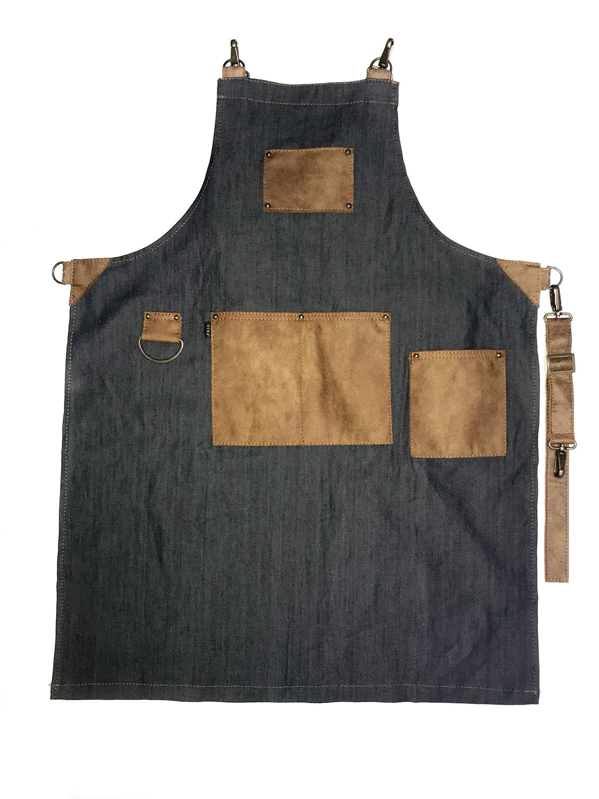 Denim Neck Apron with Light Leather Pockets