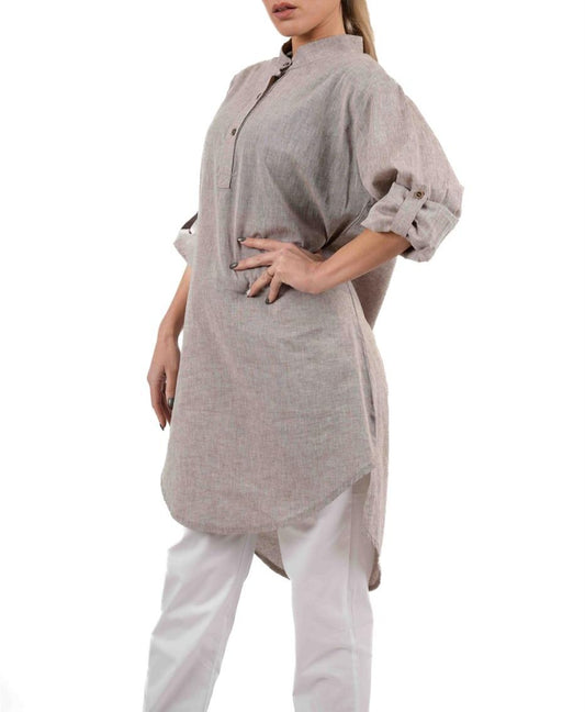 Beige Linen Long Shirt