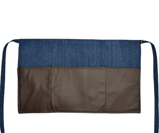 Blue Denim with Brown Leather Waist Apron