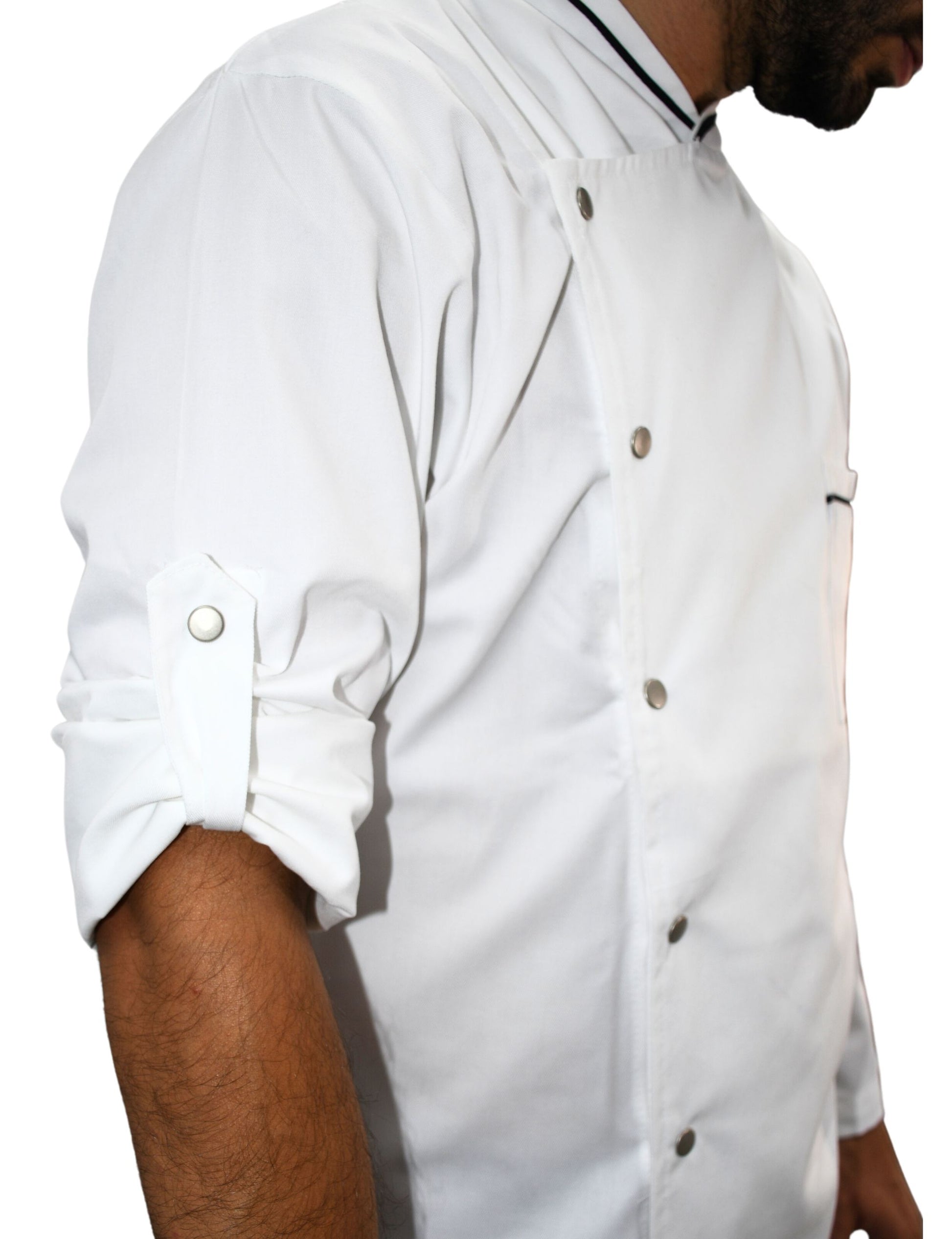 Chef Blouse white with Black Trim Side