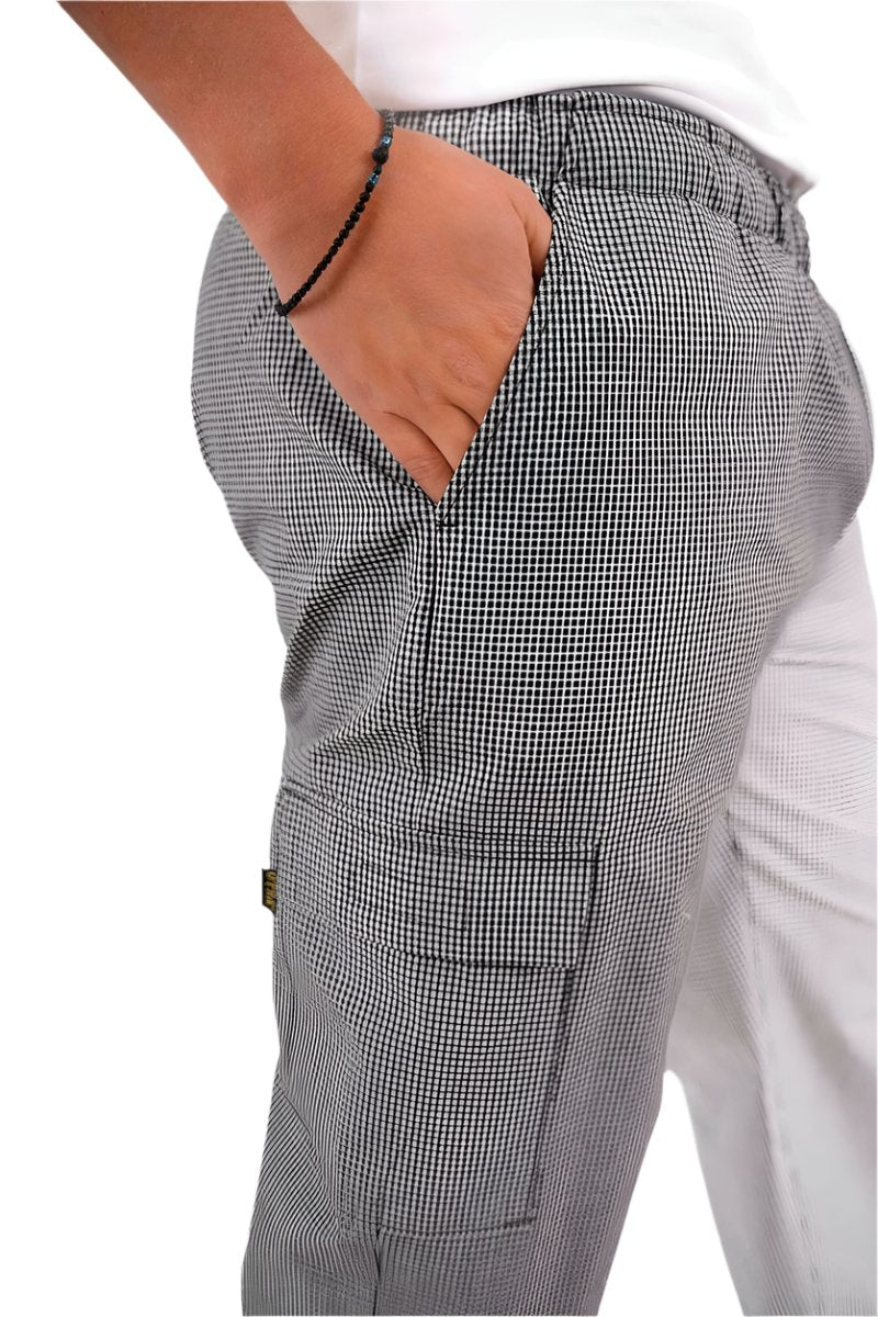 Chef Pants Black  Checkered with Leg Pocket