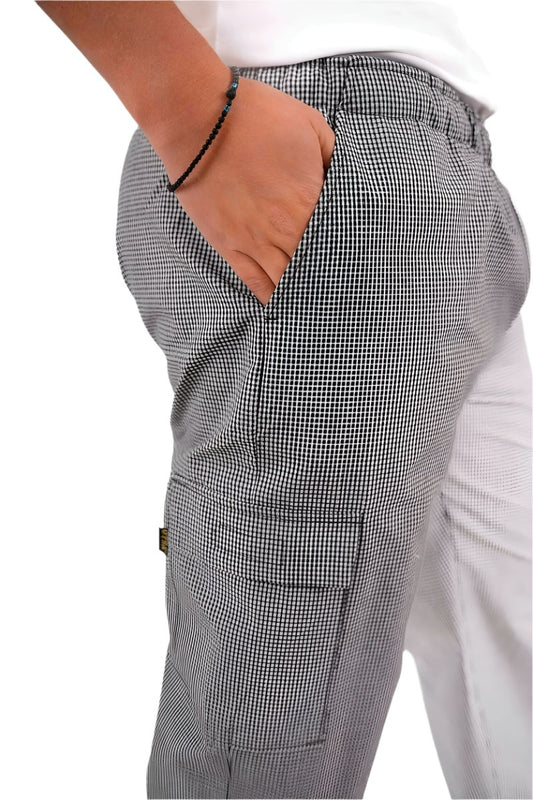 Chef Pants Black  Checkered with Leg Pocket