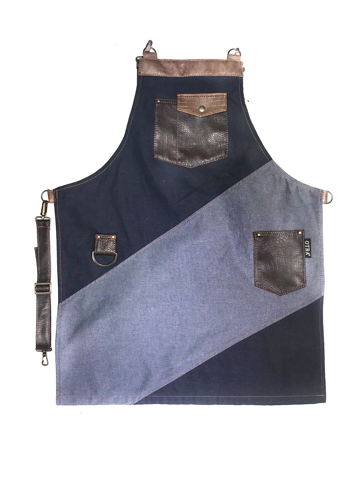 Denim Design Neck Apron with Croc patten Pockets